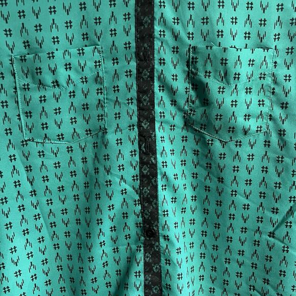 Mango MNG Women L/S Geometric Button Blouse Green/Black XS Career Work Business - Picture 2 of 5